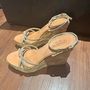 Coach strappy gold wedges - size 8.5